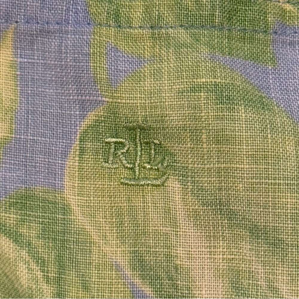 Lauren Ralph Lauren Floral Hibiscus Linen Button-Up Tie Top Blue Green Size 14? - Picture 6 of 6